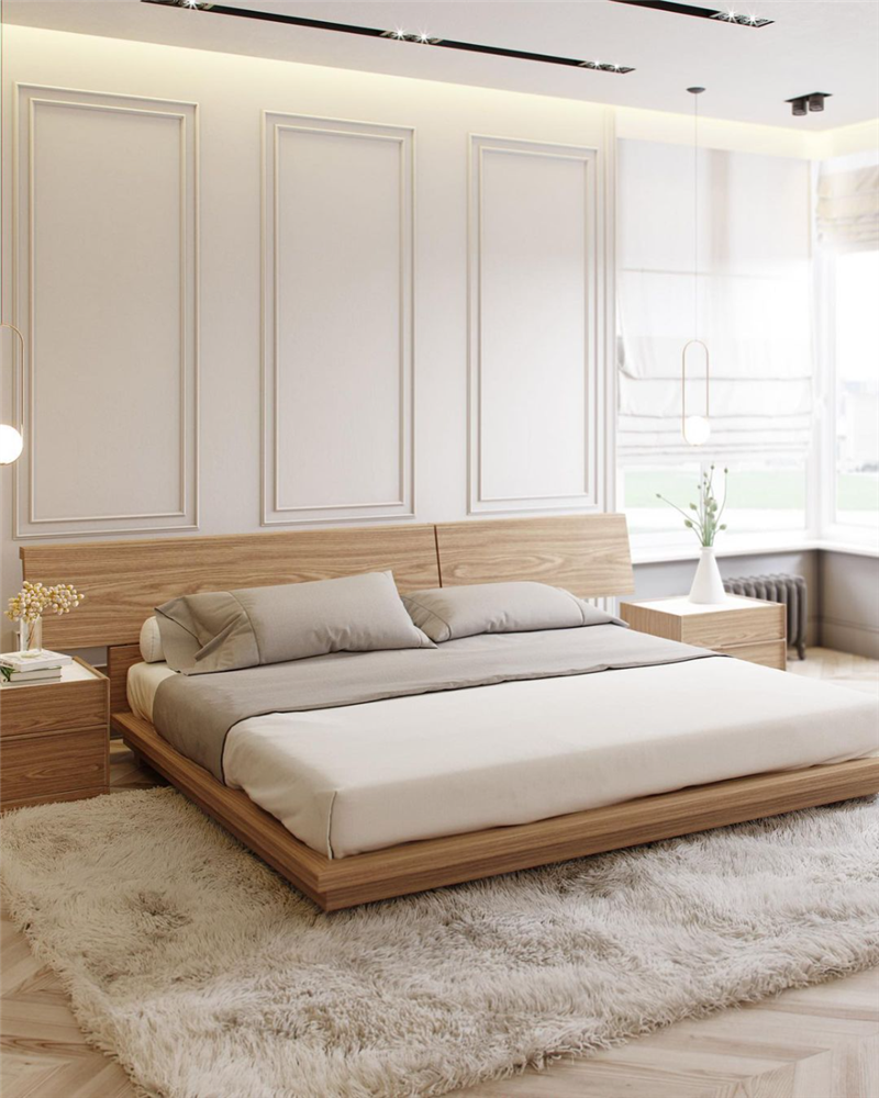 A Zen Interior Design Bedroom with a Low Bed